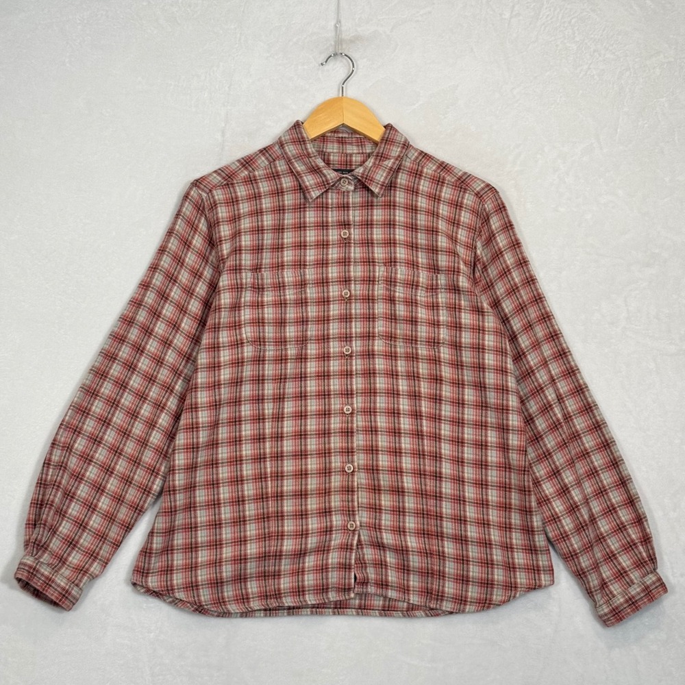 Woolrich Red Plaid Button Down Flannel Shirt Large Petite
